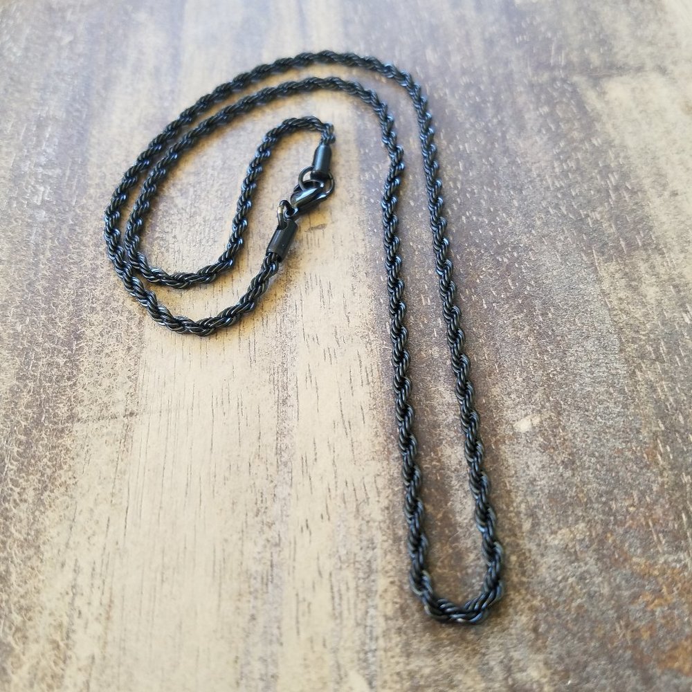 NWT ~ Black - 316L Stainless Steel Snake Rope Chain 22in/55cm